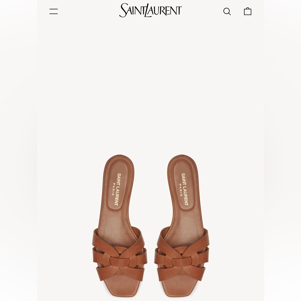 Saint Laurent Tan Woven Leather Slide Mules